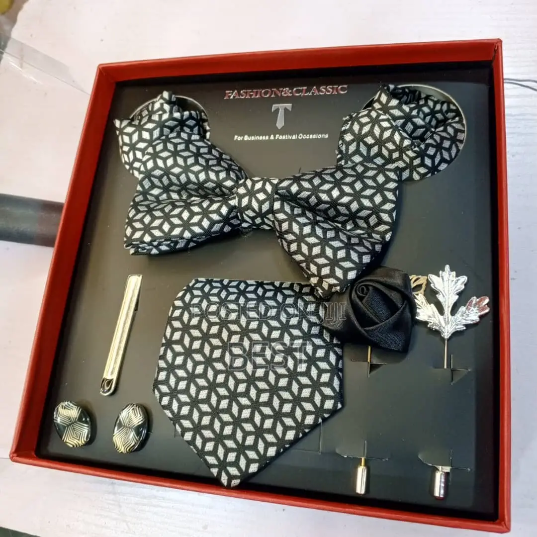 Men’S Luxury Full Set of Bow Tie,Long Tie,Brooch,Rose,2 Pocket Hanky