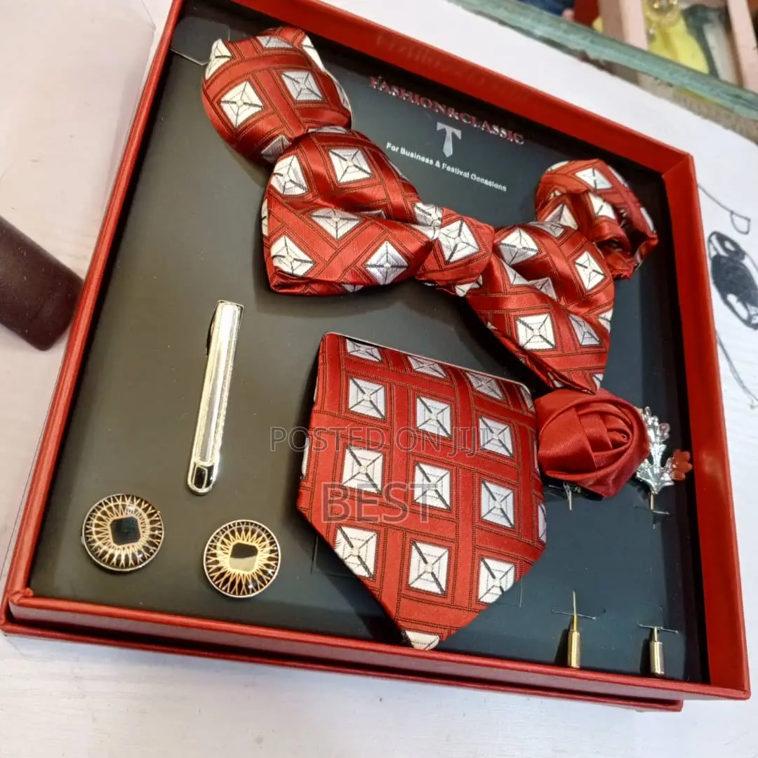 Men’S Luxury Full Set of Bow Tie,Long Tie,Brooch,Rose,2 Pocket Hanky