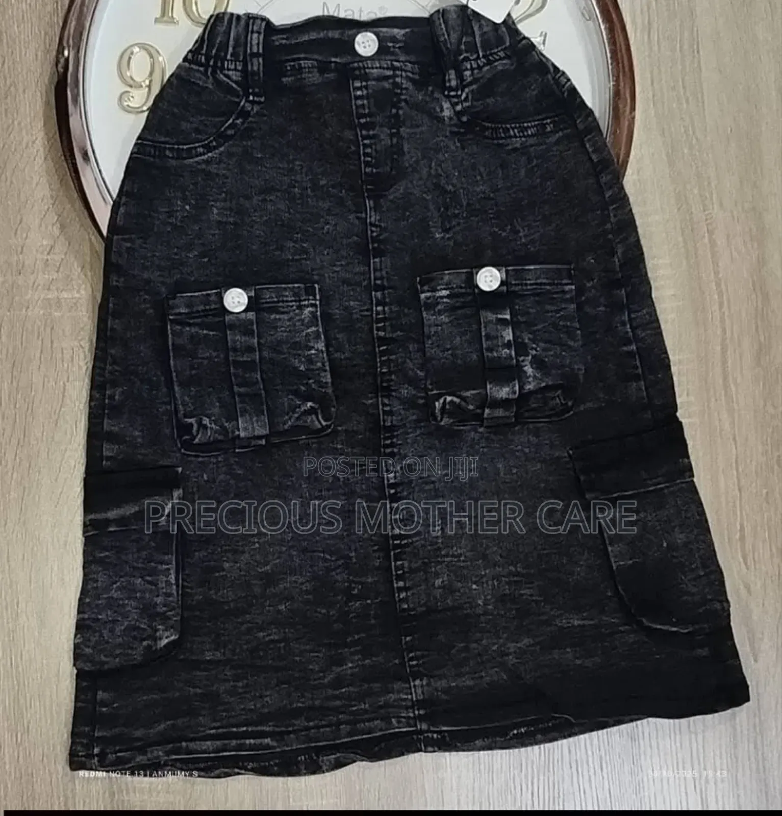 Girl Children Blue and Black Cargo Jean Skirt