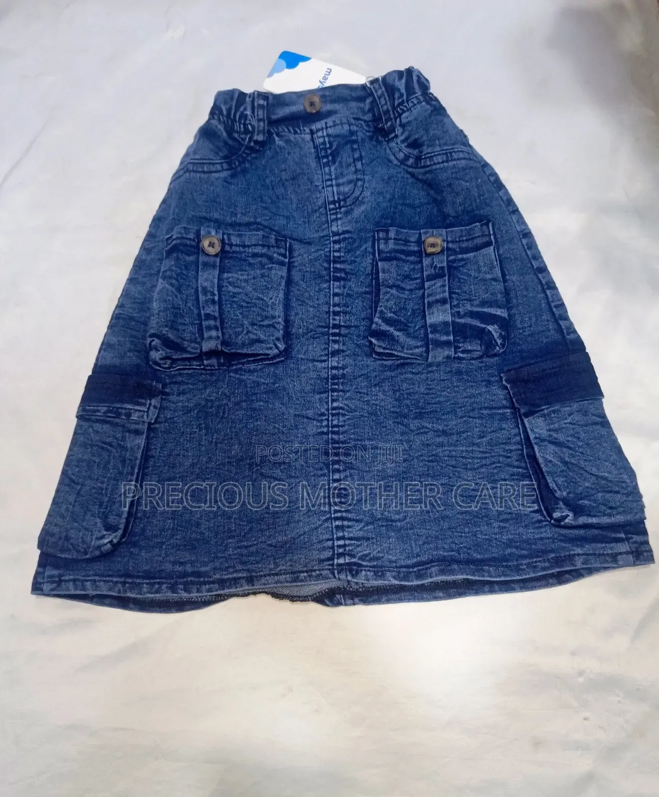 Girl Children Blue and Black Cargo Jean Skirt