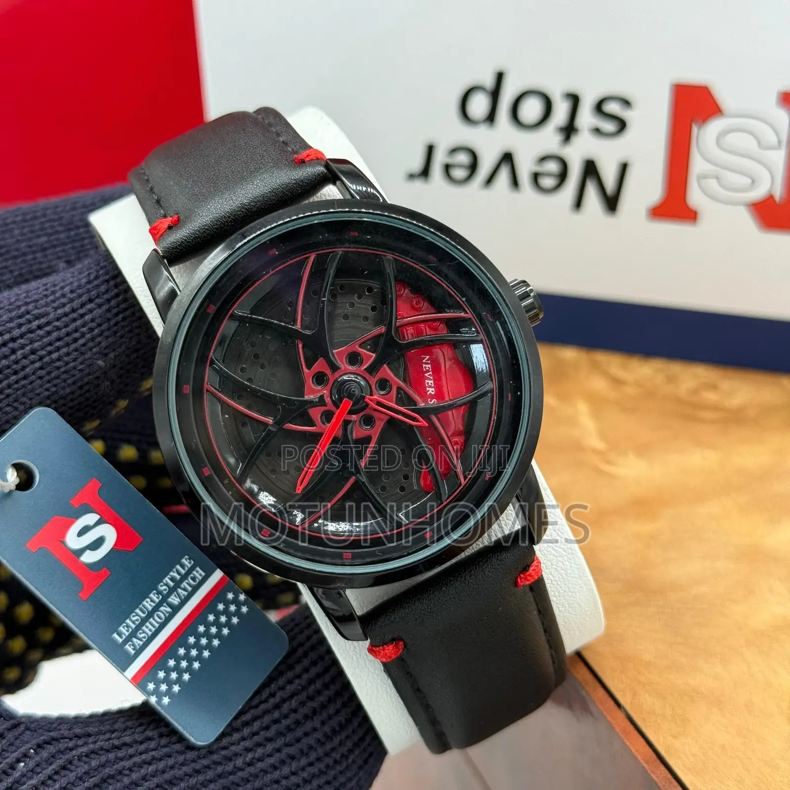 Leather Skeleton Mechanism Men Wristwatch