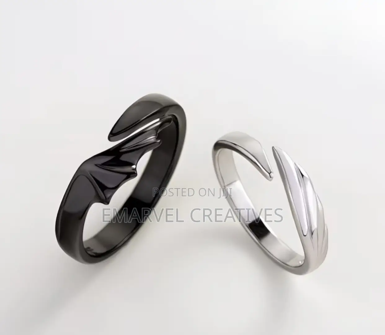 Matching Rings for Couples Featuring Angel and Devil Wings
