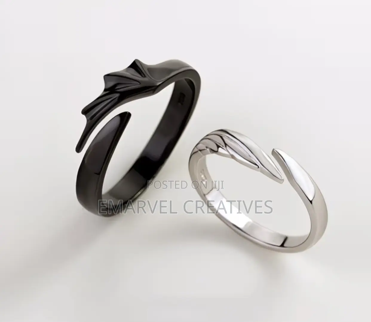 Matching Rings for Couples Featuring Angel and Devil Wings