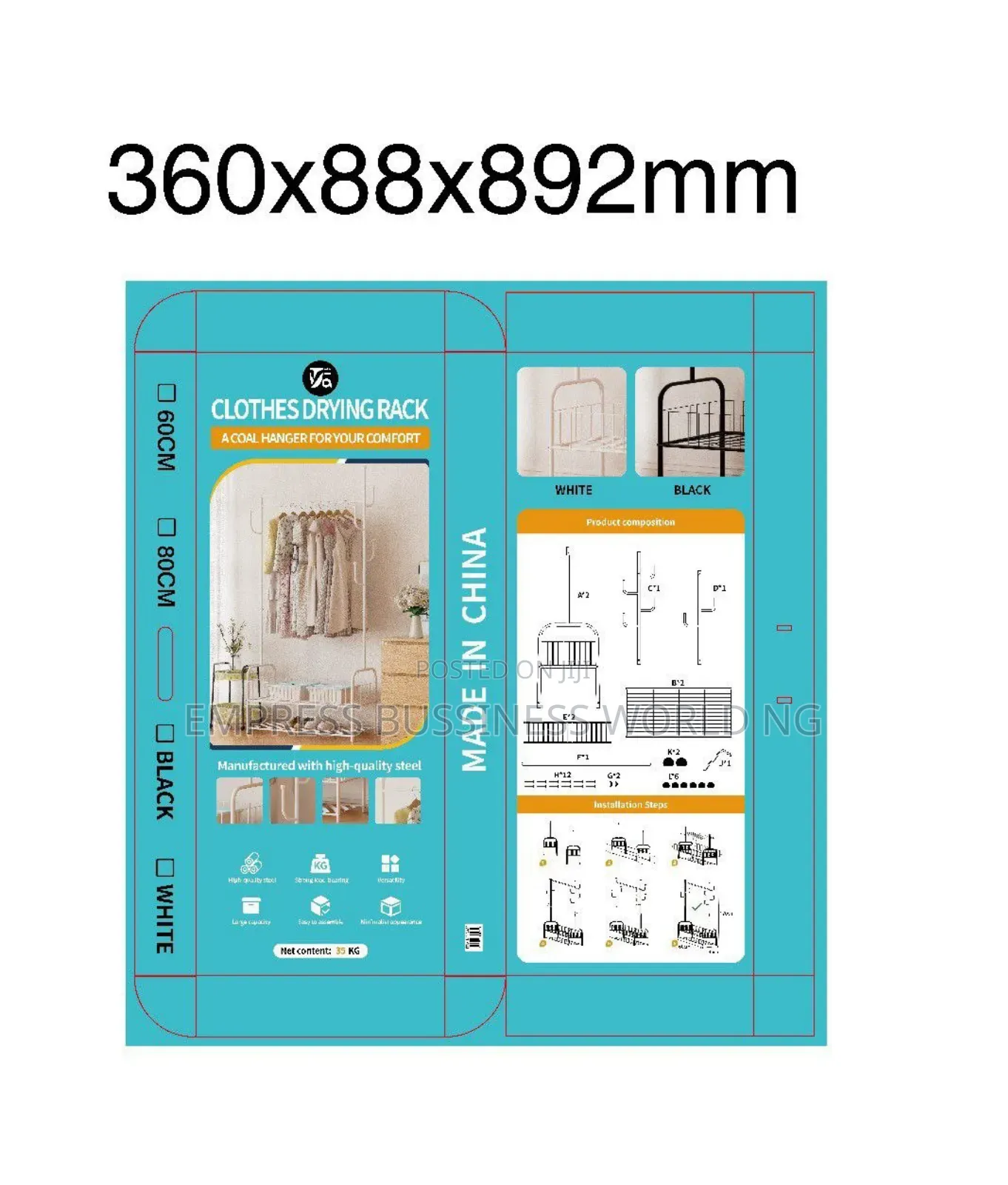 2 Layer Free Standing Rack/ Organizer-80cm-White and Black