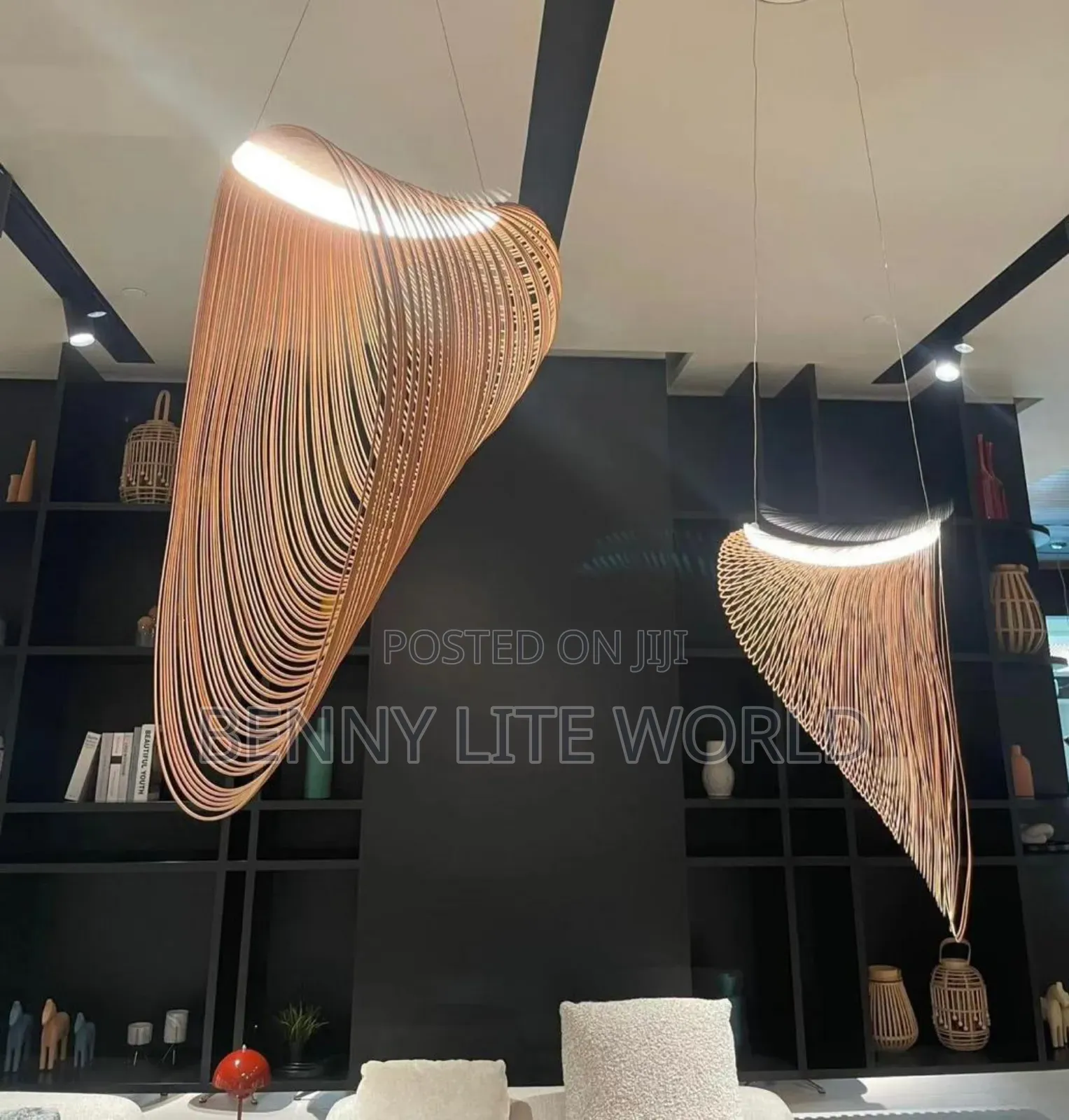 Led Wooden Bird's Nest Pendant Light Adjustable Height Chandelier