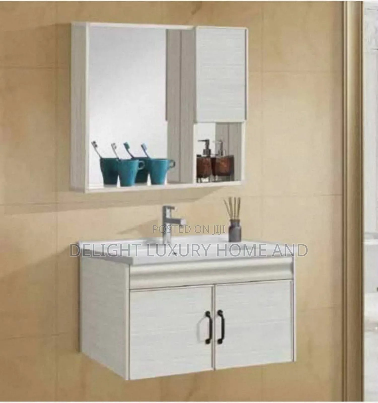 60 Cm White Cabinet With Mirror for Bathroom or Dining Table