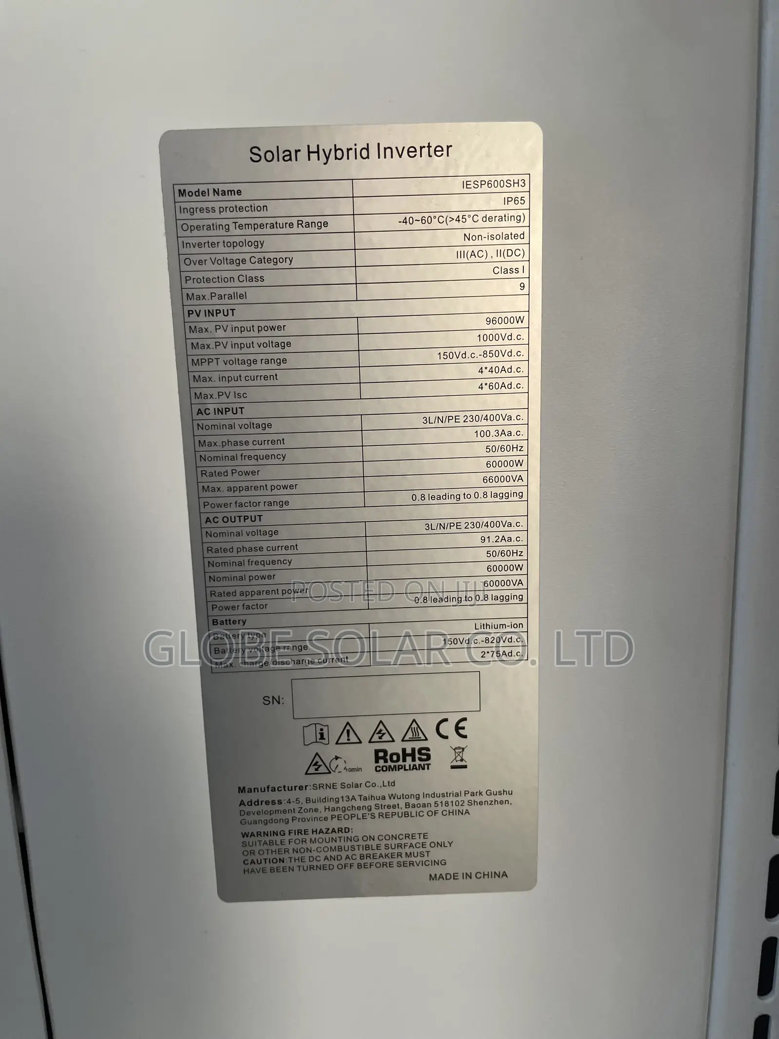 Srne 60kw Hybrid Inverter