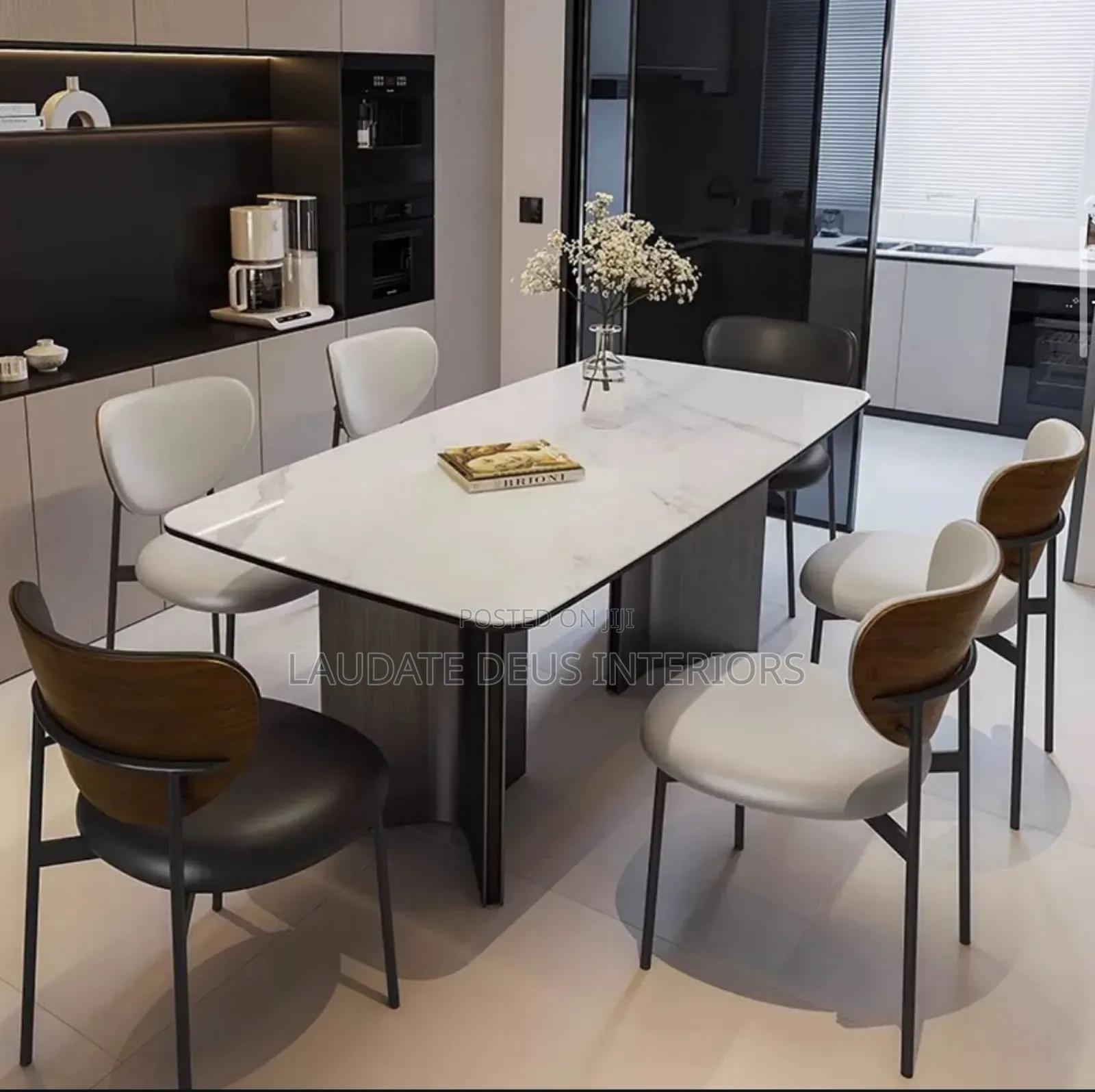 New Classic Marble Dining Table Set With 6 Chairs