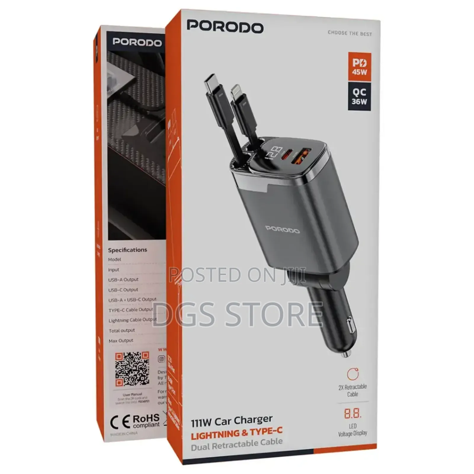 Porodo 111w Car Charger Lightning Usb C Pd 45w Qc 36w