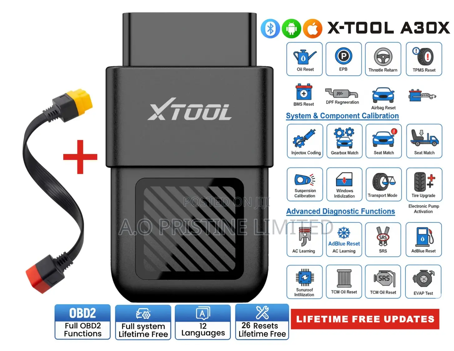 Xtool A30x Car Scanner With Obd Extension Cable Lifetime Free Update