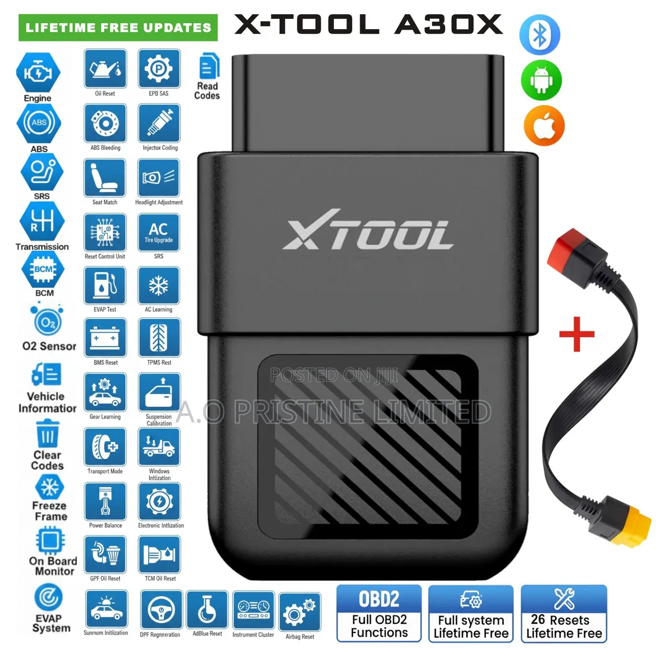 Xtool A30x Car Scanner With Obd Extension Cable Lifetime Free Update