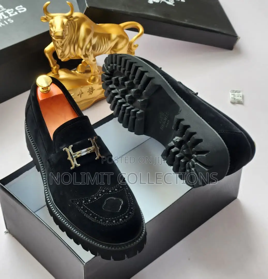 Hermes Suede Black Loafers Shoes