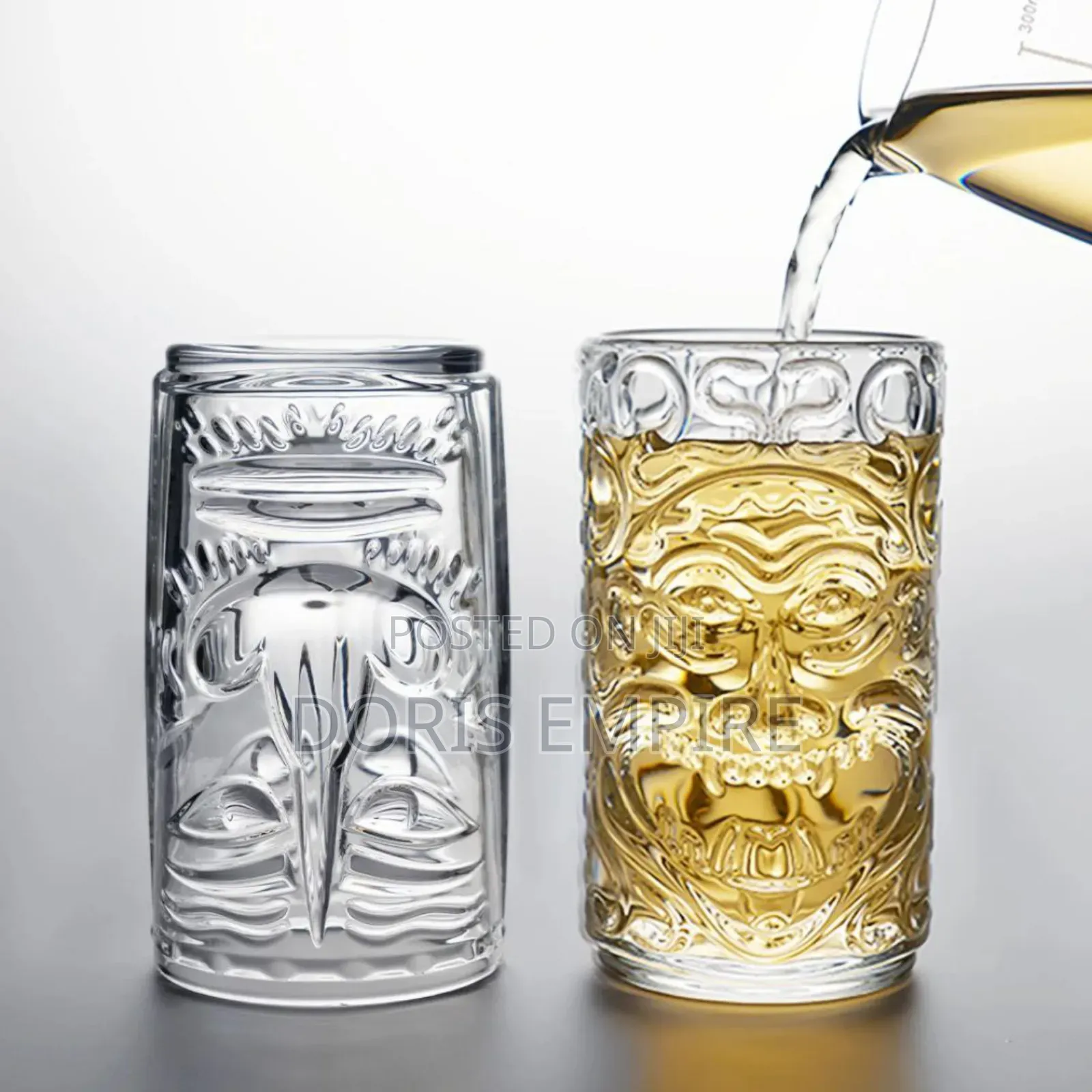 Transparent Crystal Tiki Style, Beer, Cocktail Water Glass.