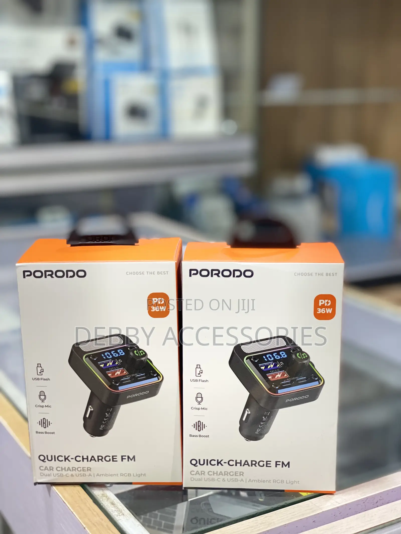 Porodo Quick-Charge Fm Car Charger (Dual Usb-C Usb-A).