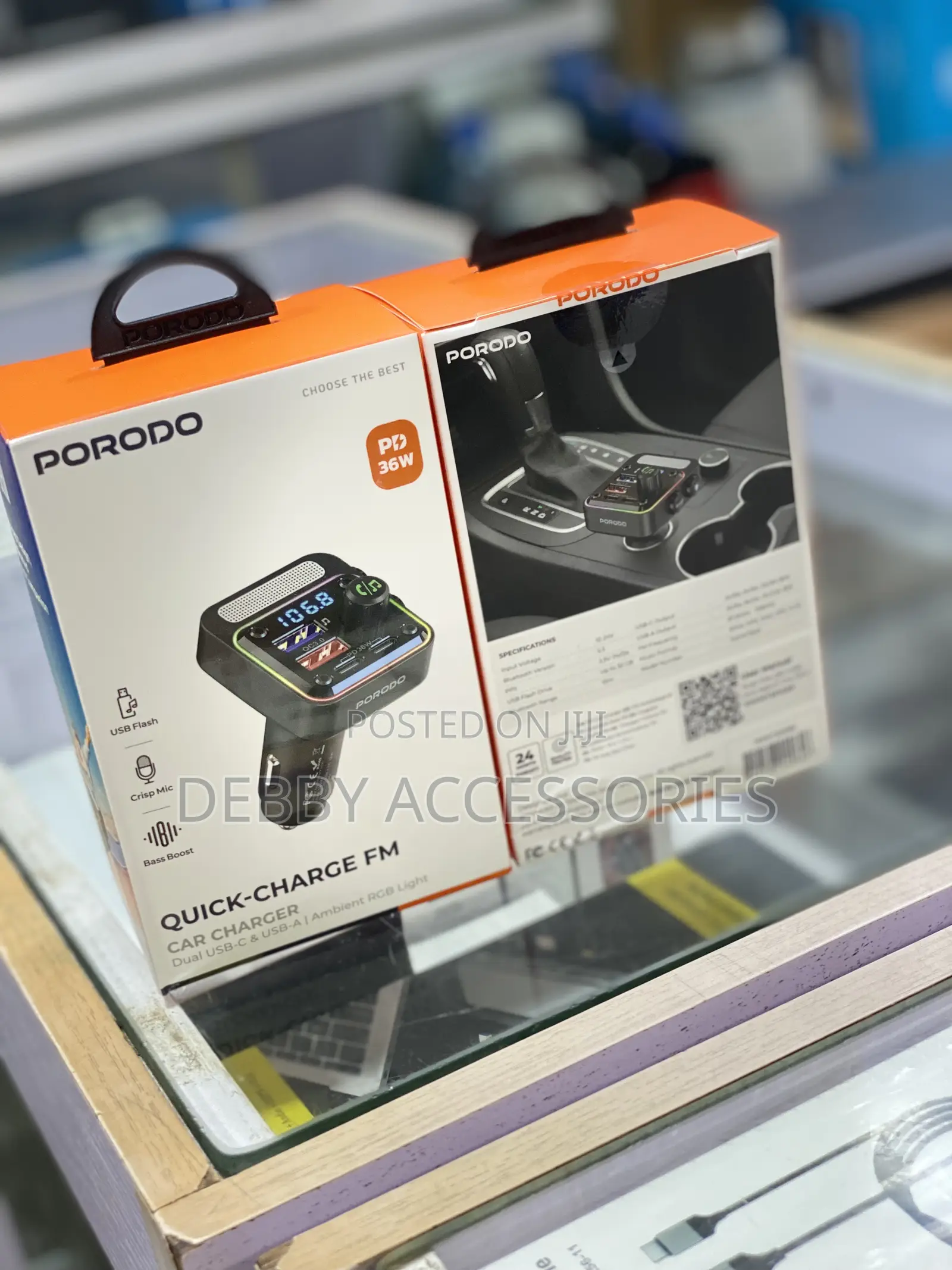 Porodo Quick-Charge Fm Car Charger (Dual Usb-C Usb-A).