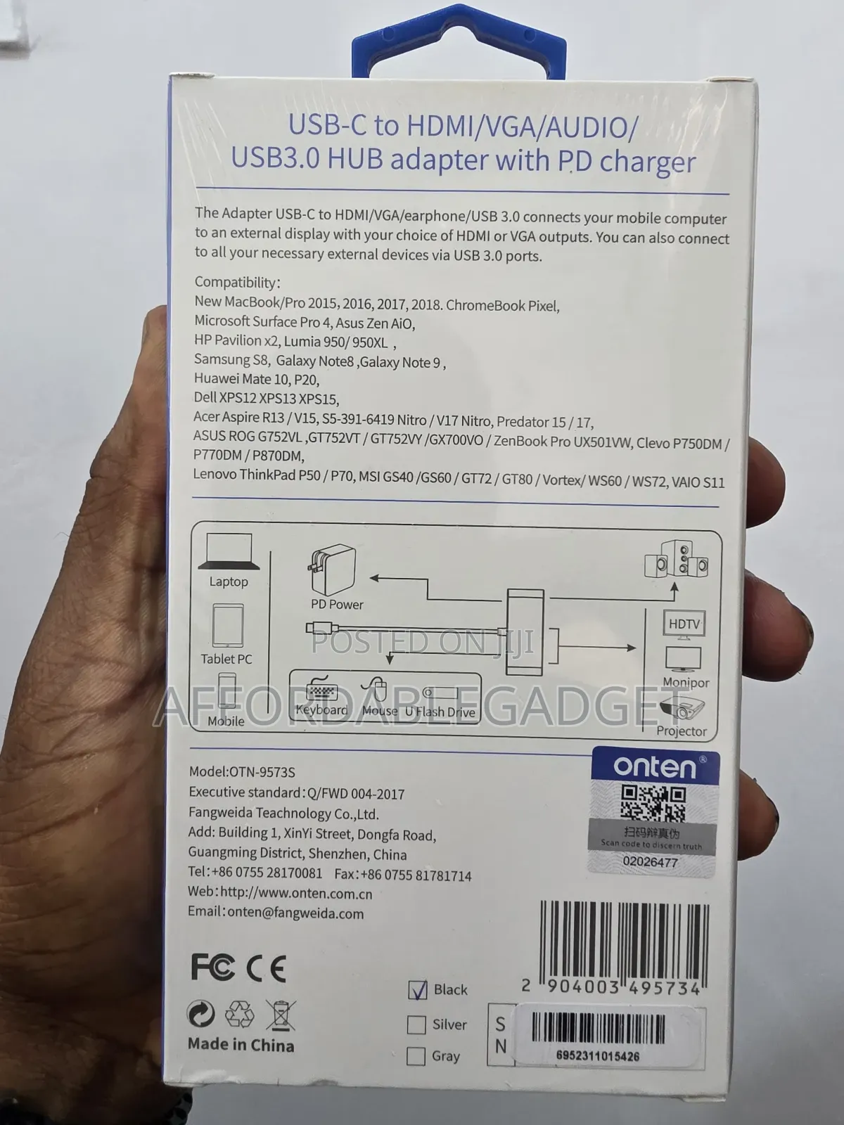 Usb-C to Hdmi/Vga/Audio/ Usb3.0hub Adapter With Pd Charger