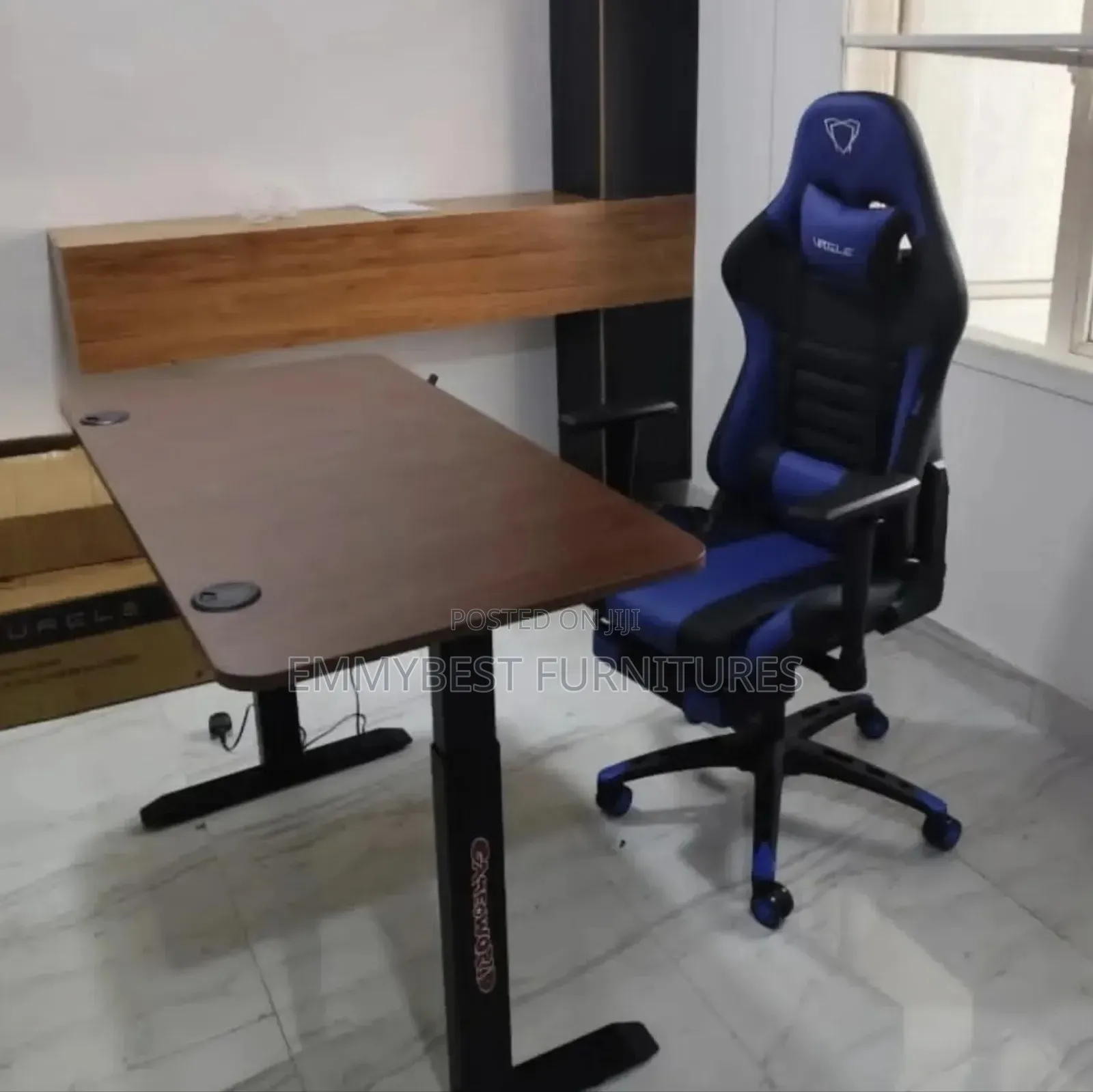 Adjustable Height Desk And Executive Leather Swivel Office Chair.
