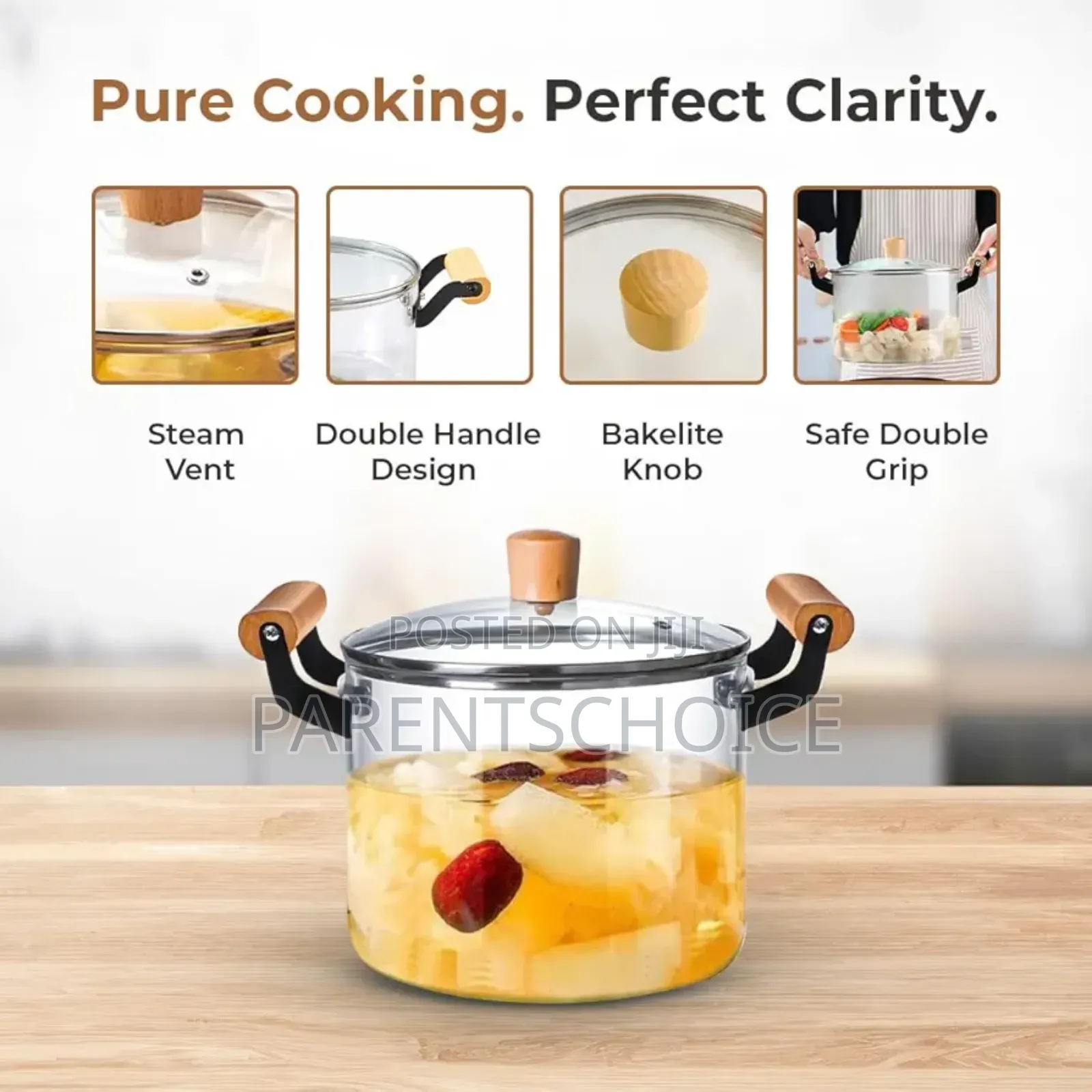 Borosilicate Glass Casserole Pot With Lid | 2.5 / 3.5 Litre Cookware
