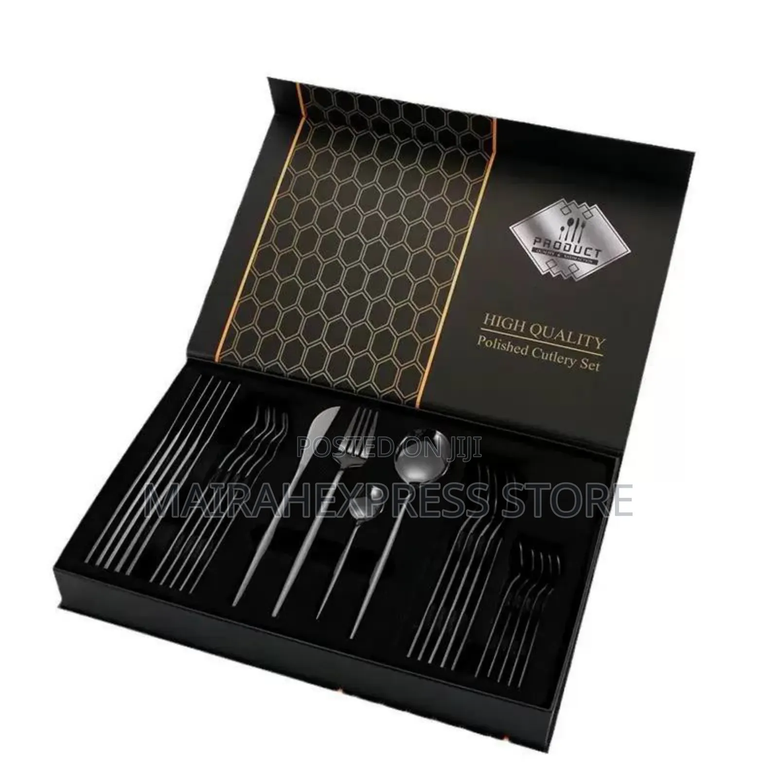 24pcs Polished Black Cutlery Set Y3mm7