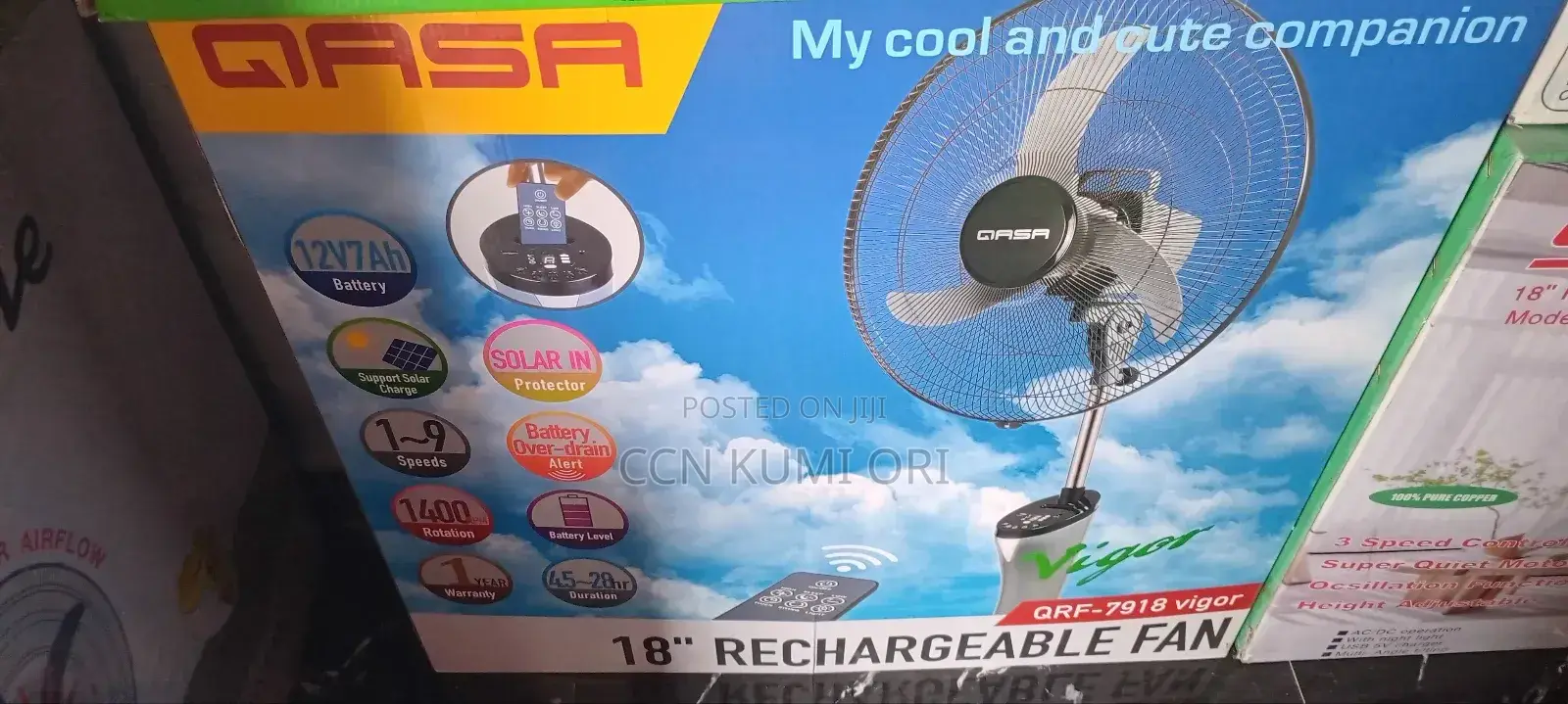 Gasa 18-Inch Rechargeable Fan, Qrf7918 Vigor. Ac/Dc