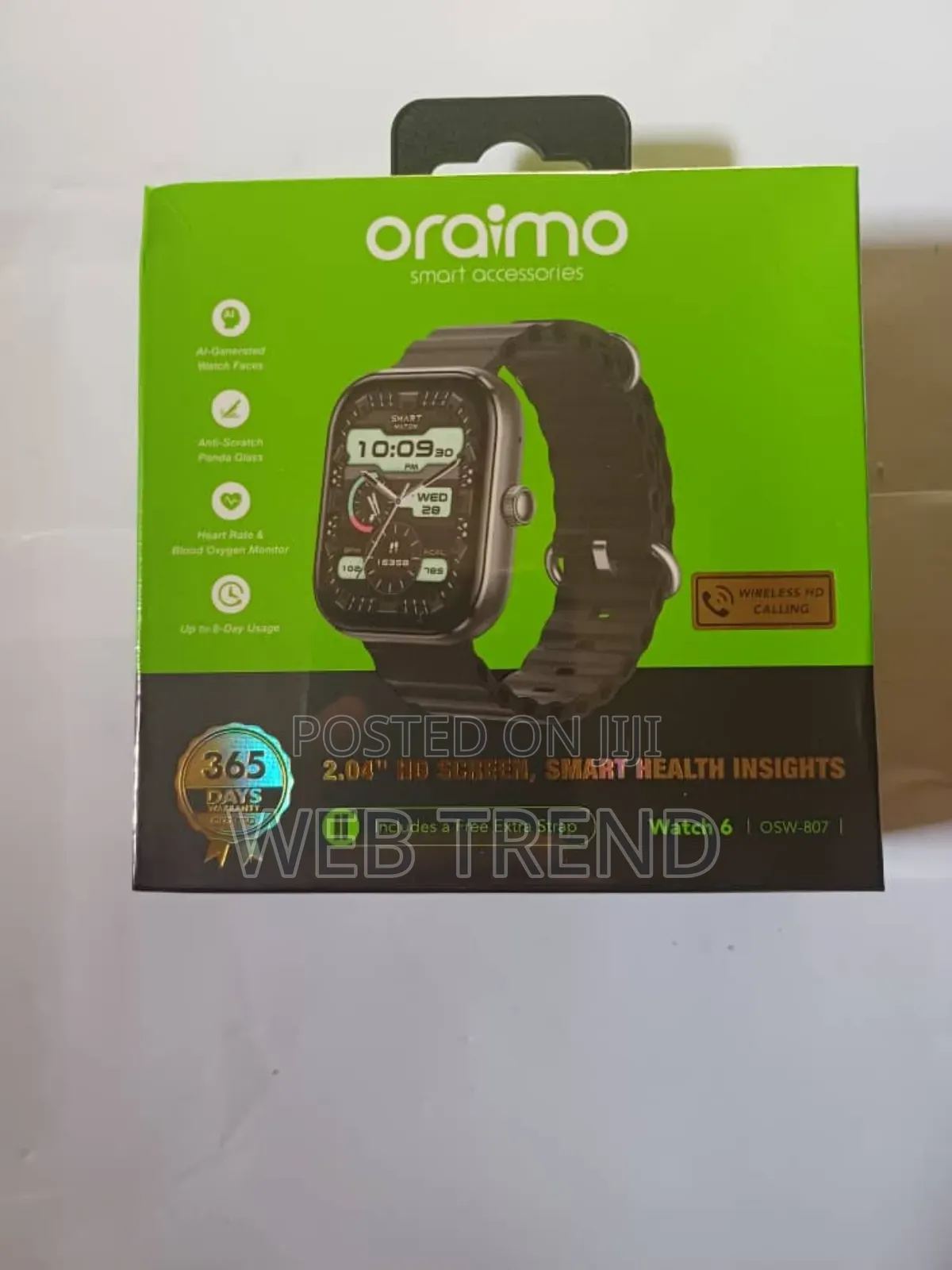 Oraimo Watch 6 2.04" Hd Screen Tft Ip68 Smart Watch + Free Extra Strap