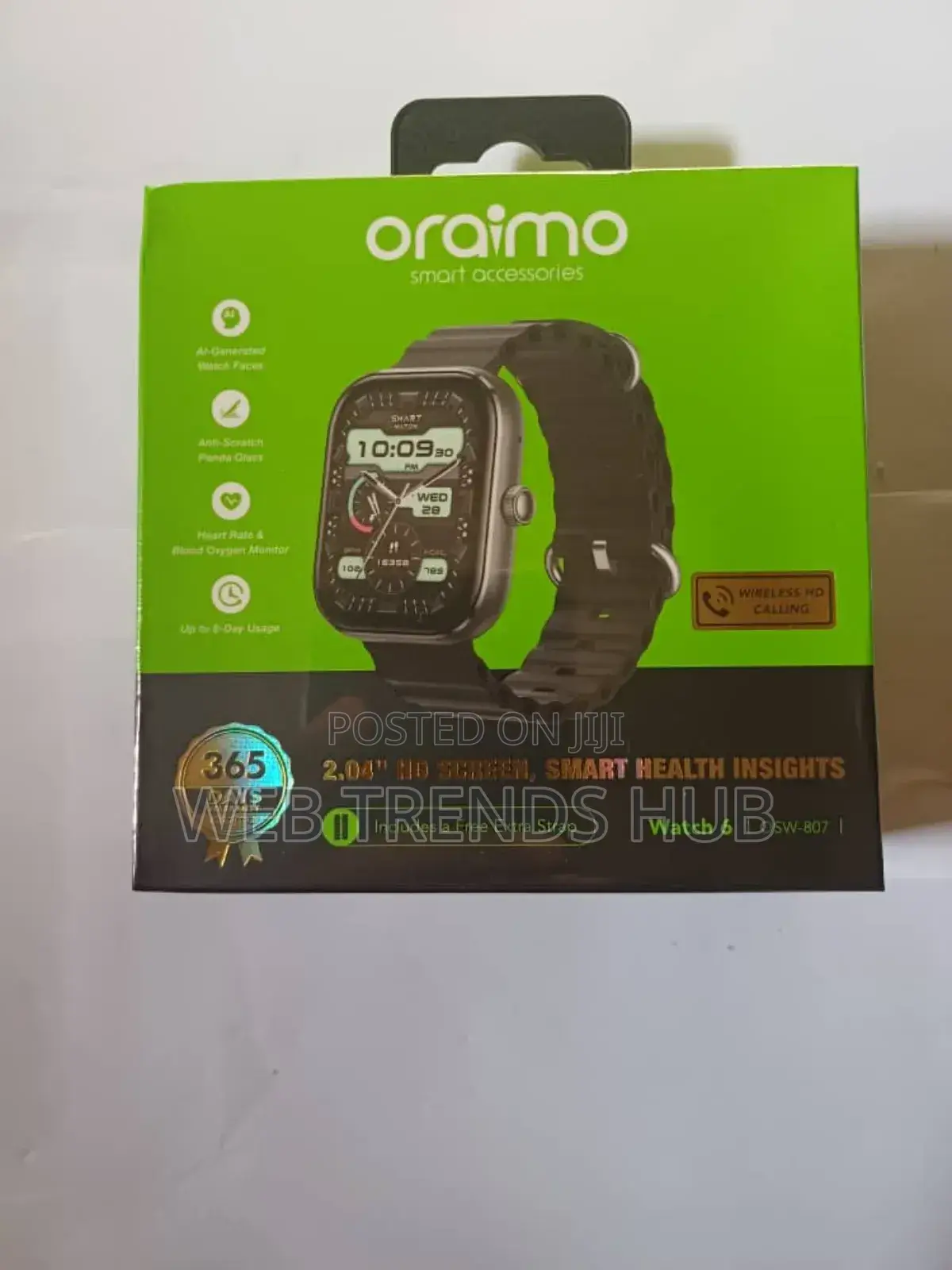 Oraimo Watch 6 2.04" Hd Screen Tft Ip68 Smart Watch + Free Extra Strap