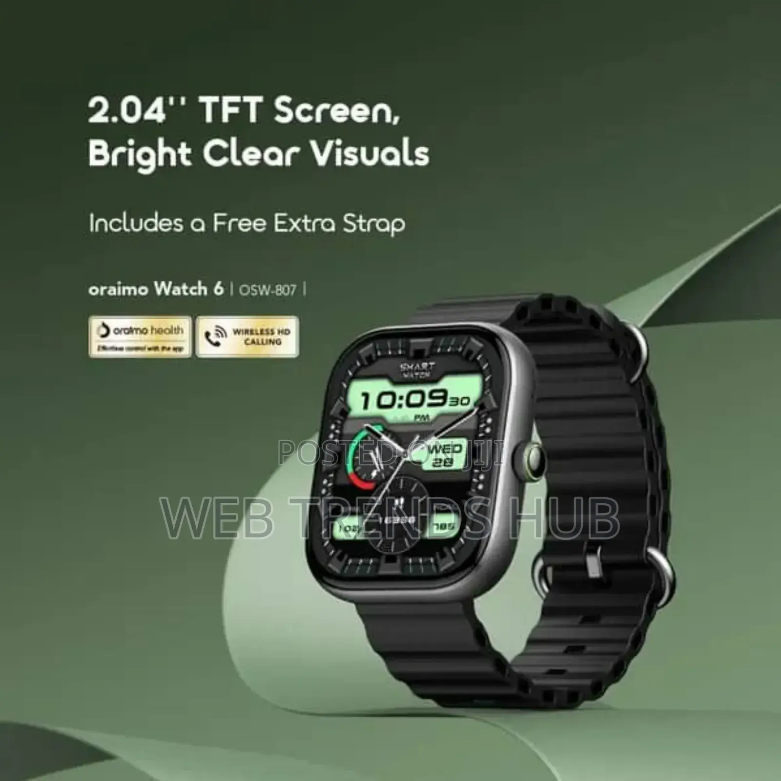 Oraimo Watch 6 2.04" Hd Screen Tft Ip68 Smart Watch + Free Extra Strap