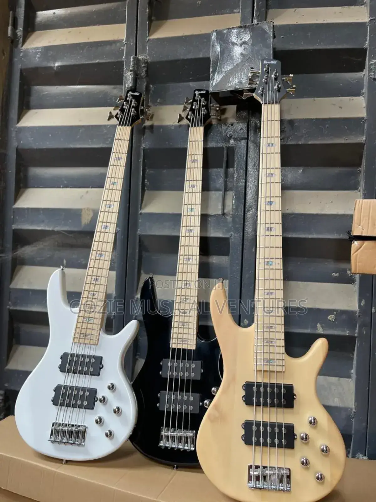 White Black and Wood Colour Ibanez Active Bass Guitar Five String