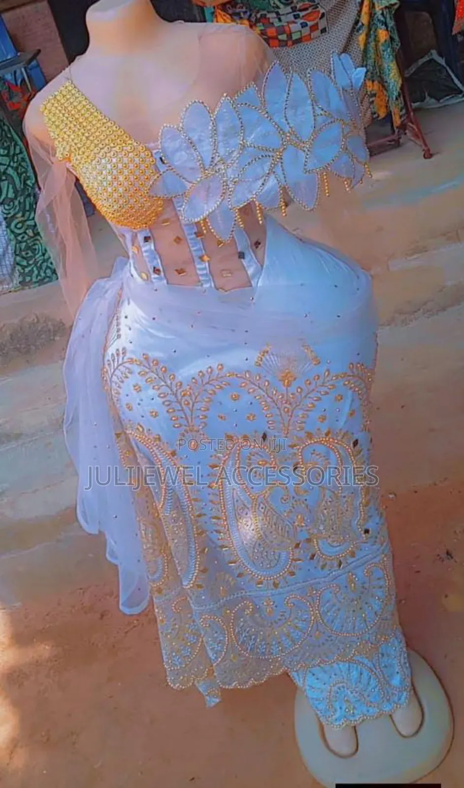 Luxury White Beaded George Lace for Traditional Wedding Bridal Outfit