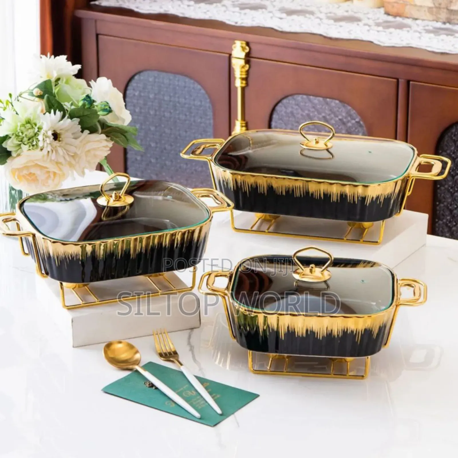 3pcs Luxury Ceramic Food Serving/Warmer Set