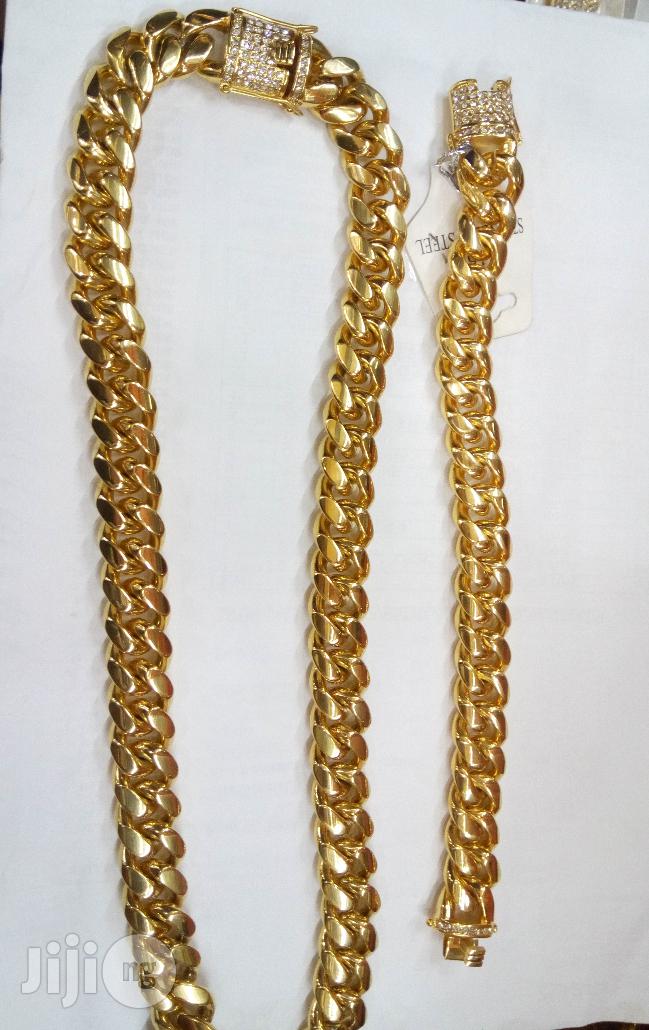 Quality 6MM 60CM Men Cuban Chunky Necklace Hand Chain - Gold