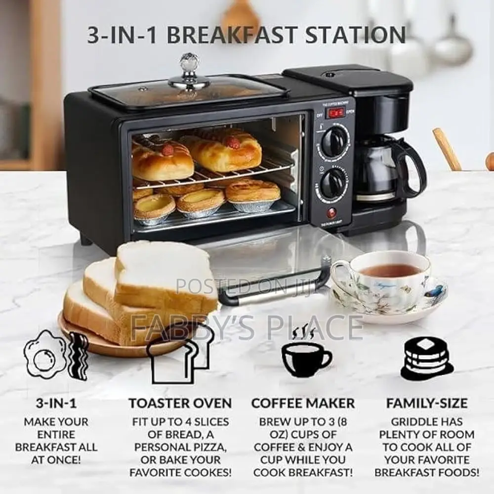 3-in-1 Breakfast Maker | Coffee Maker, Toaster Frying Pan