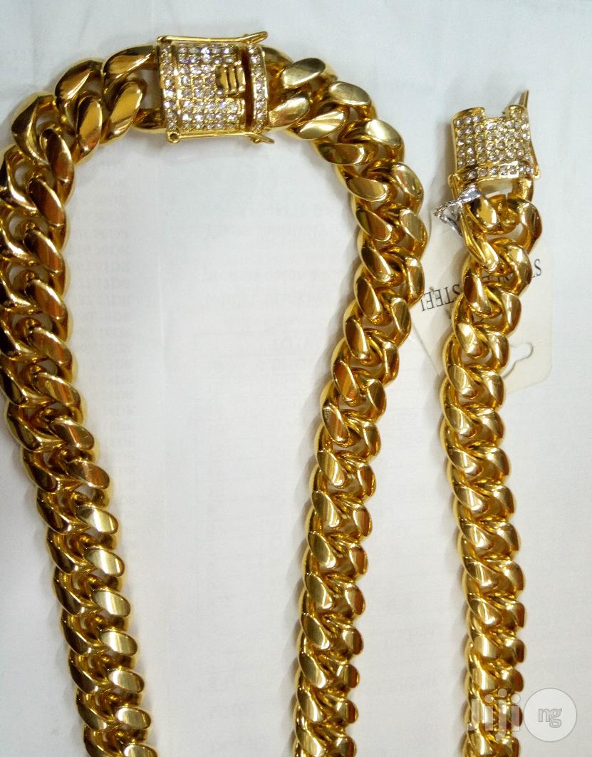 Quality 6MM 60CM Men Cuban Chunky Necklace Hand Chain - Gold