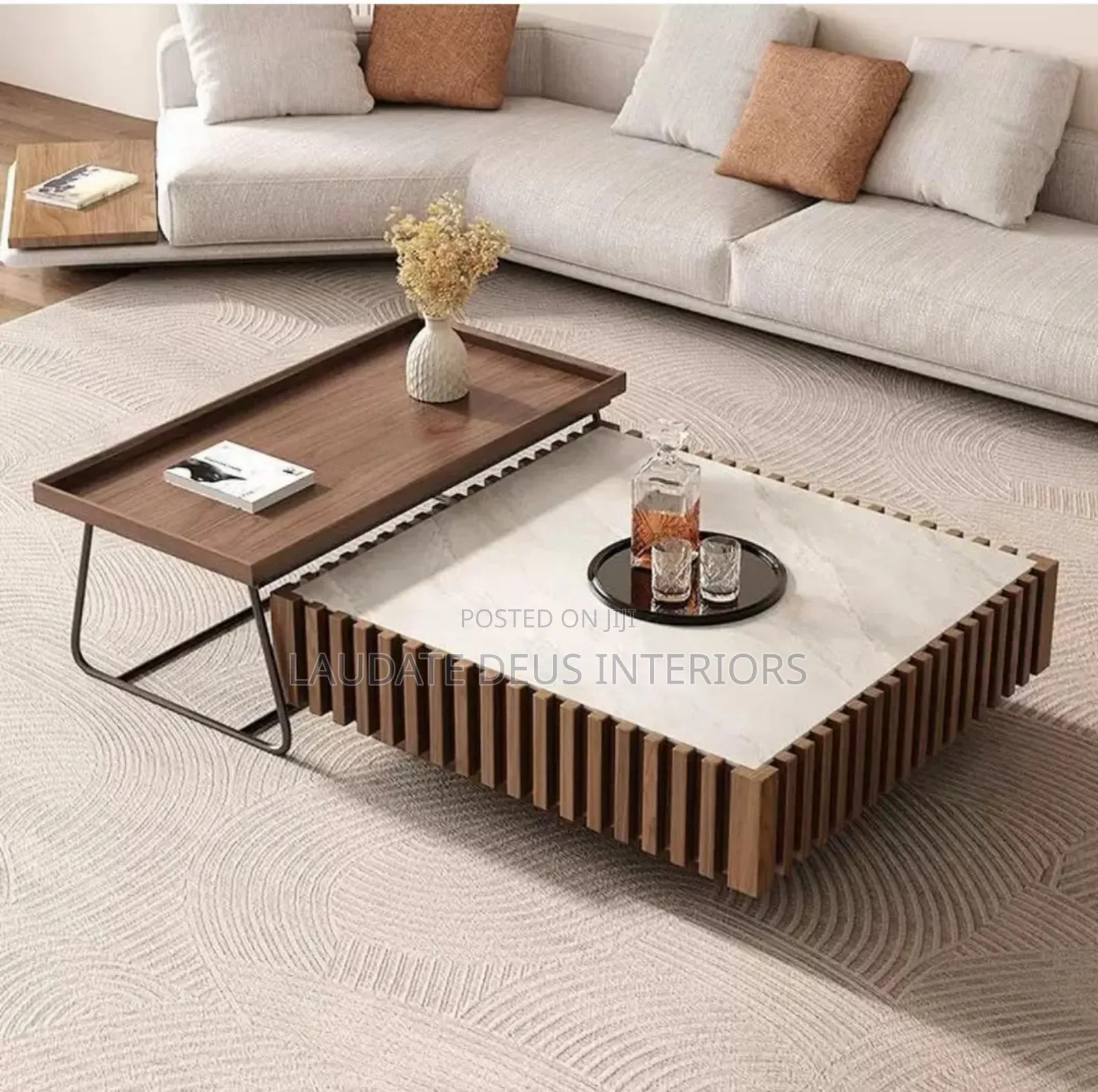 New Imported Contemporary 2 in 1 Marble Top With Wood Center Table