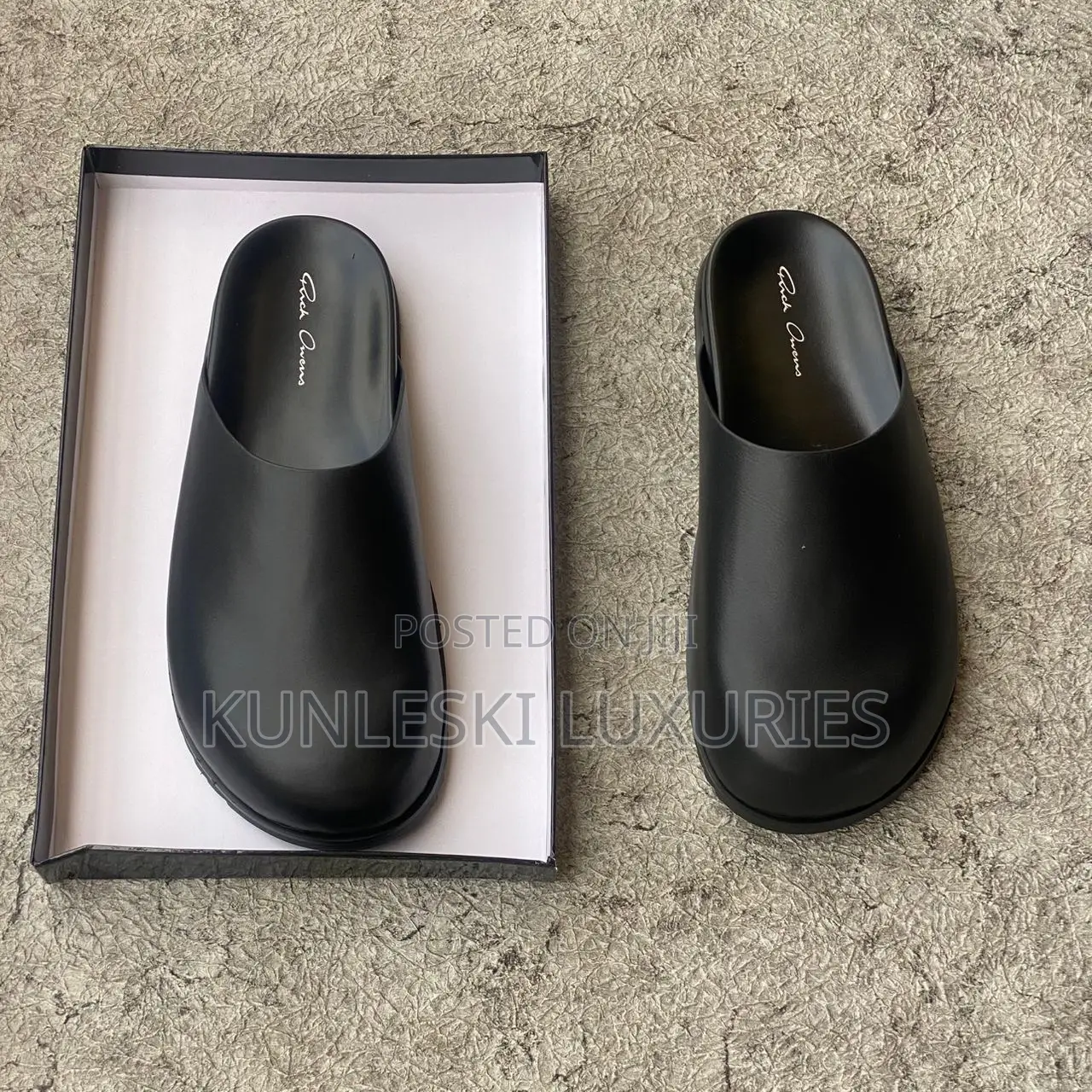 Original Rick Owen Granola Black Leather Mules