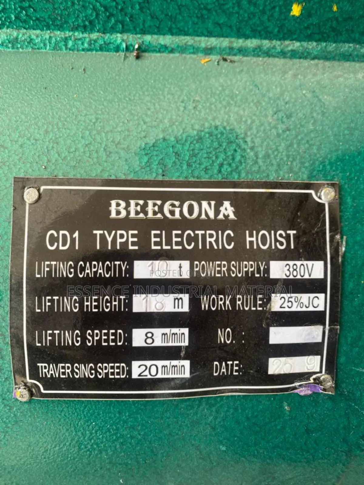 Beegona 10 Ton Cd1 Electric Hoist Crane – 18m Lifting Height