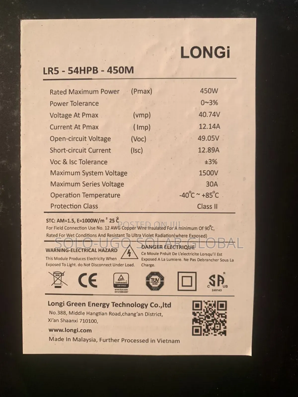 Longi 450w All Black Mono Panels
