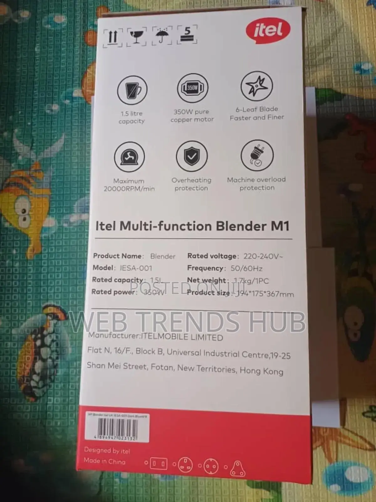 Itel M1 1.5l 2in1 Electric Blender Grinder - Brand New