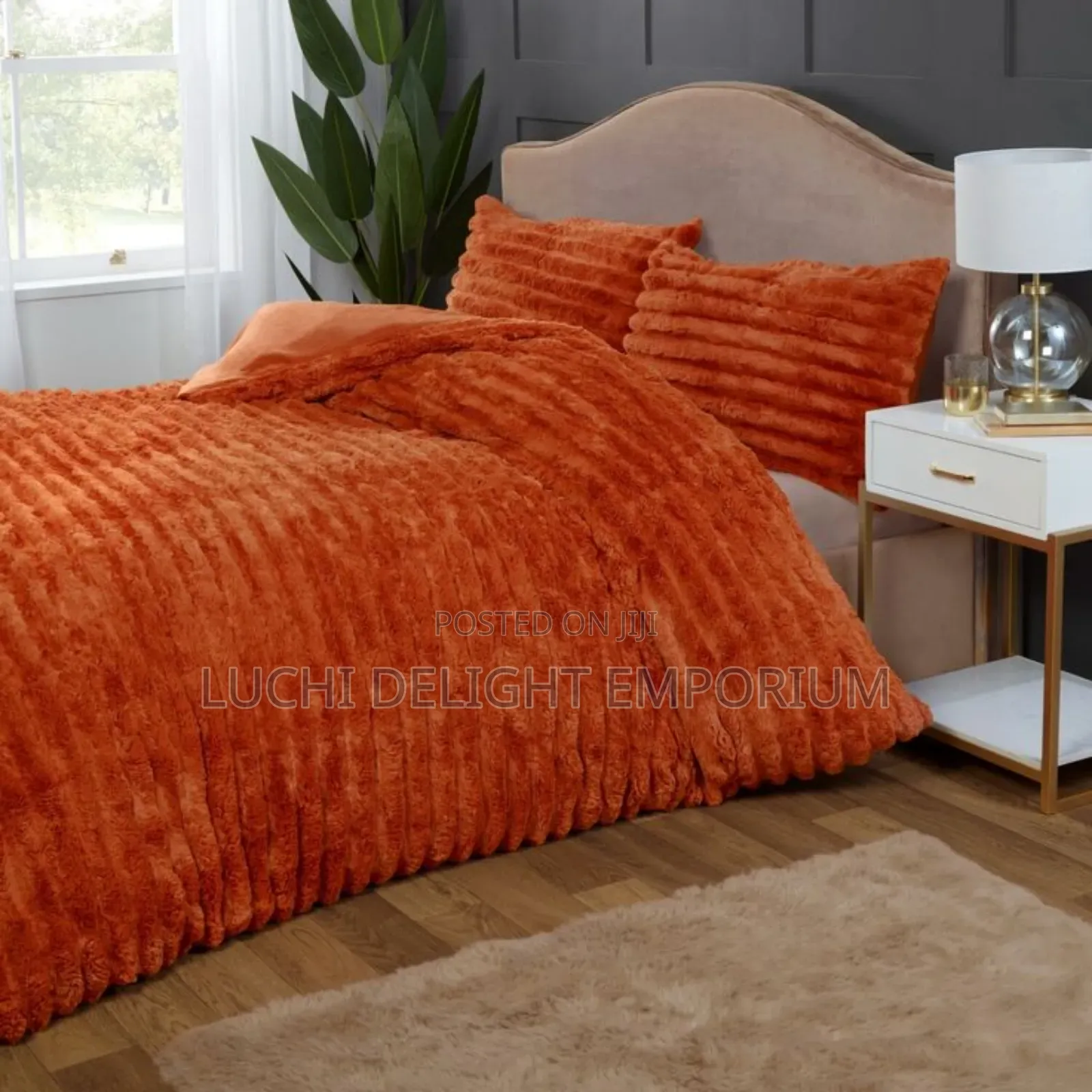 Burnt Orange Rabbit Fur Duvet Complete Set-(4/6,6/6,6/7,7/7 8/7)