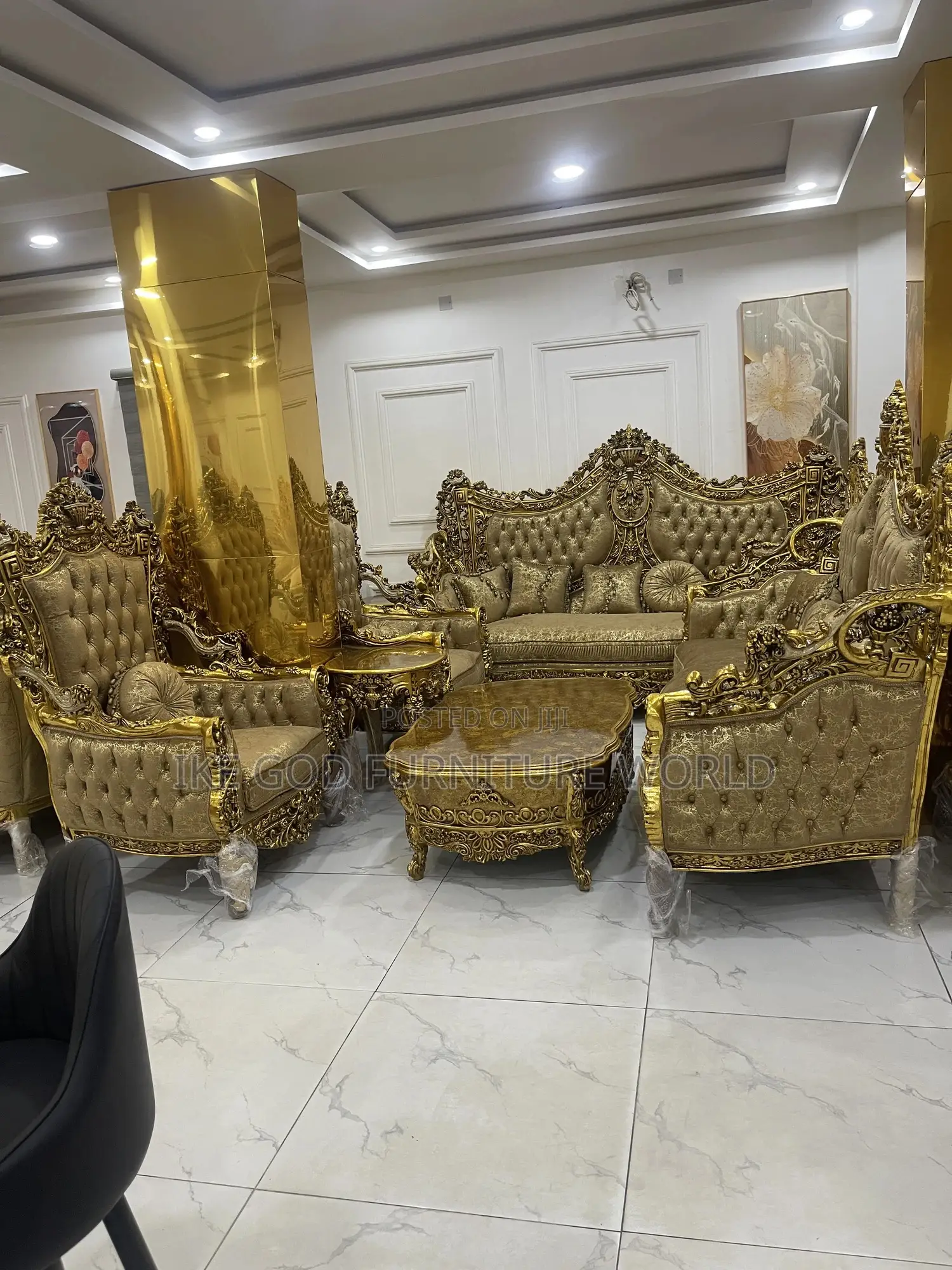 Complete Set Of High Classic Turkish Royal Fabric Sofa Chair