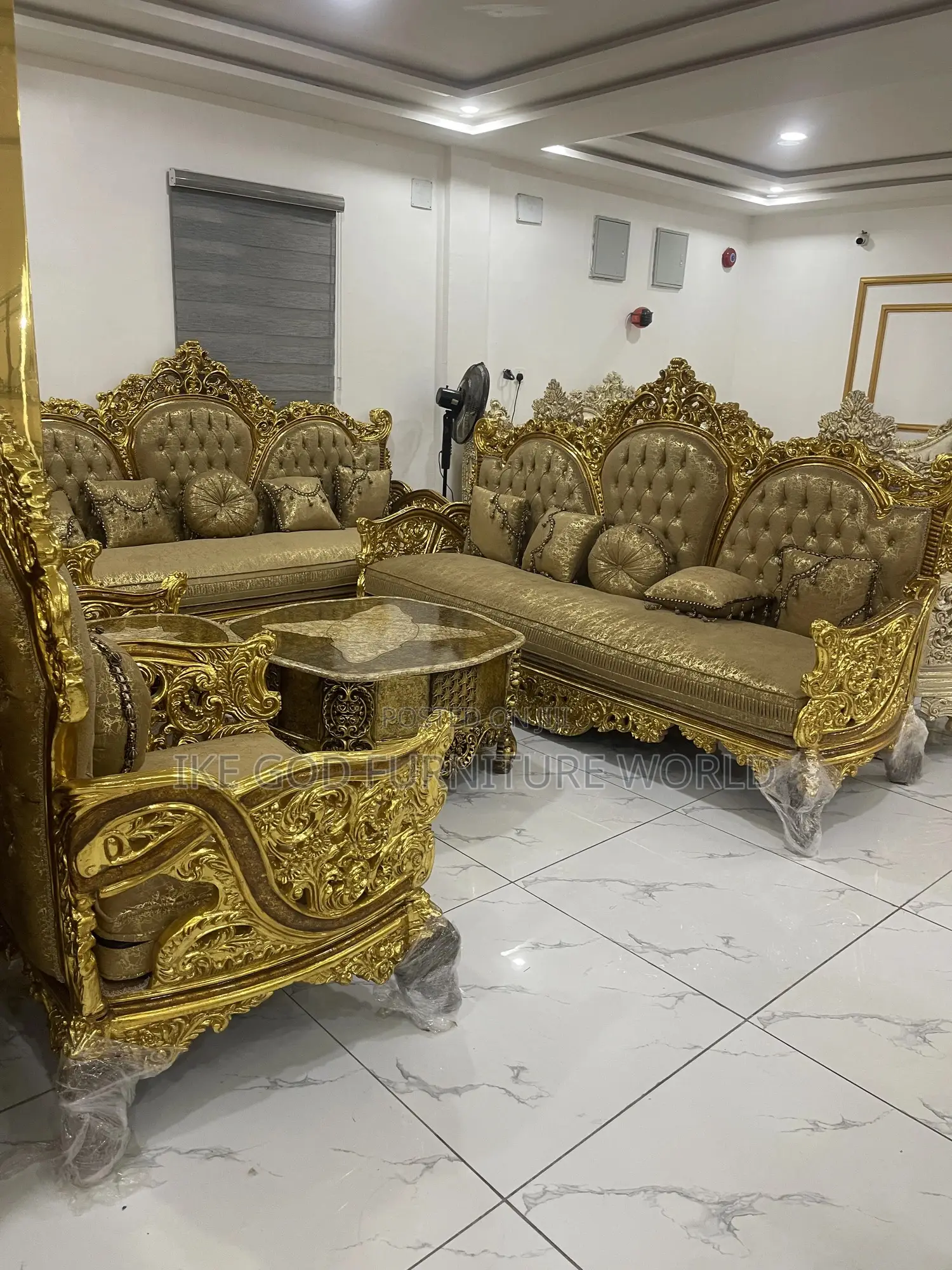 Complete Set Of High Classic Turkish Royal Fabric Sofa Chair