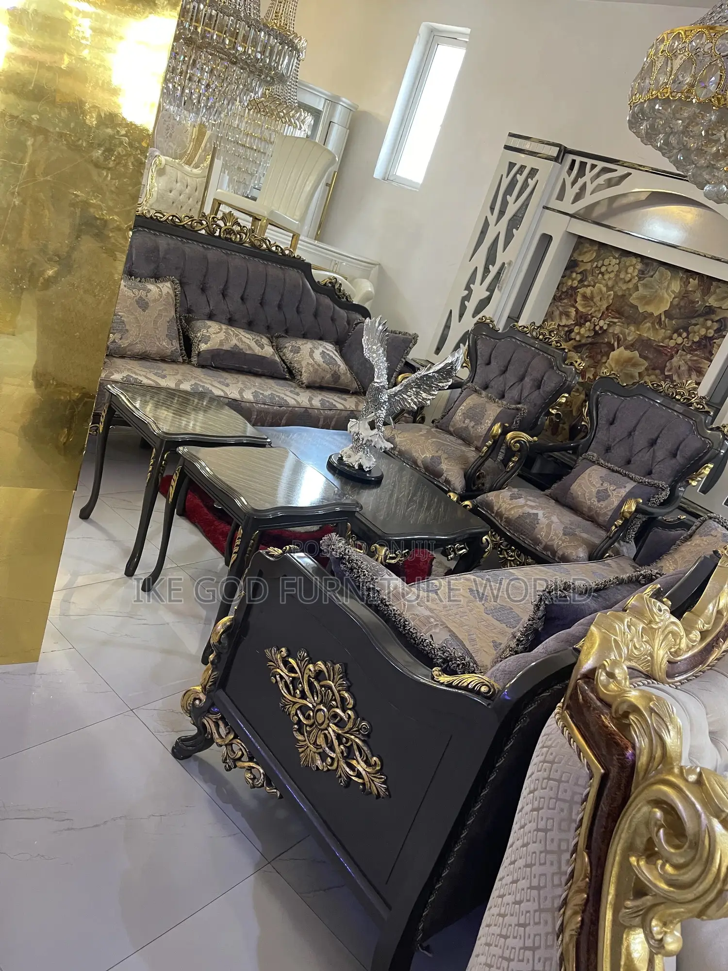 Complete Set of High Classic Turkish Royal Fabric Sofa Chair