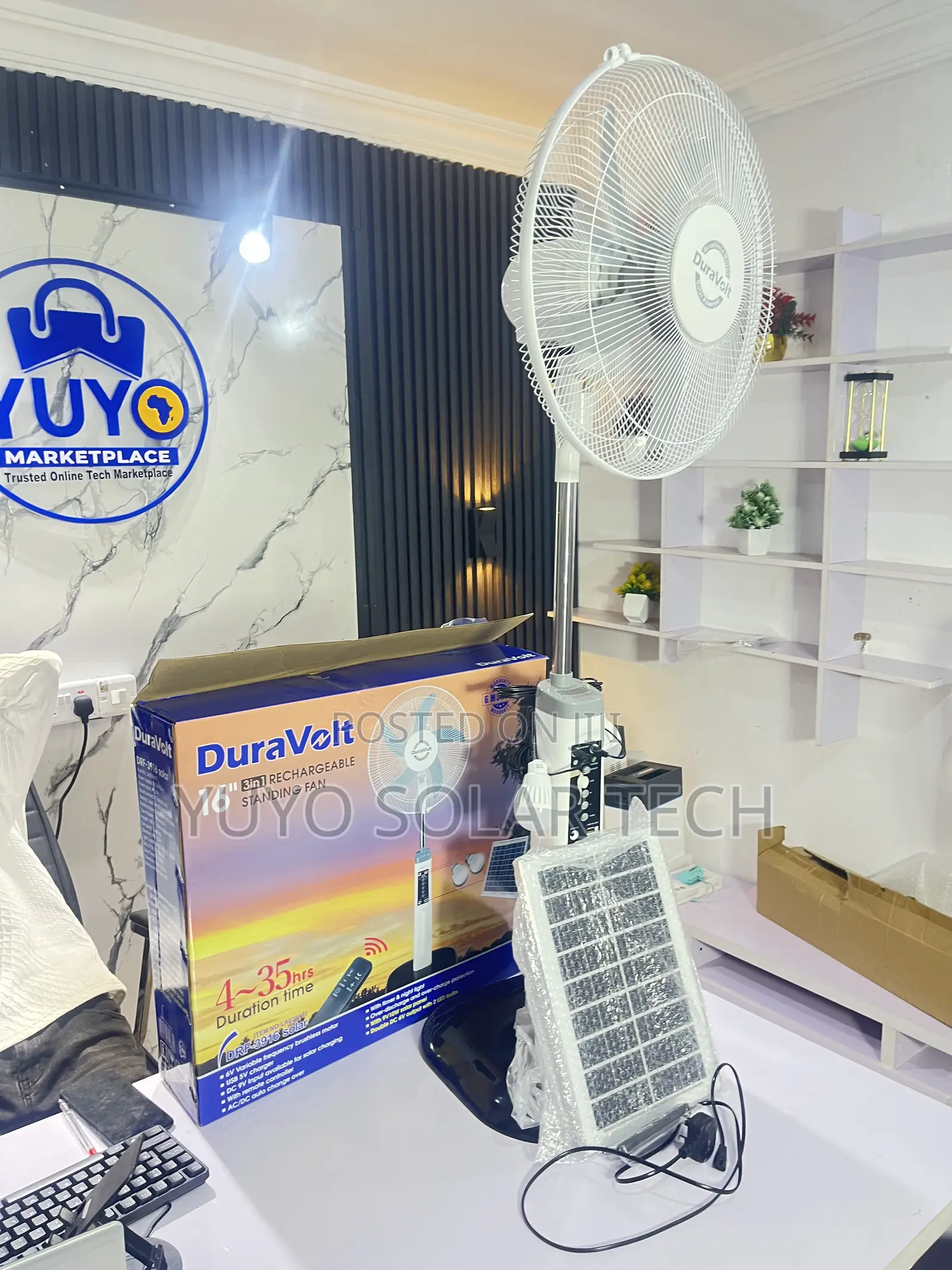 Duravolt 16''inch Rechargeable Standing Solar Fan