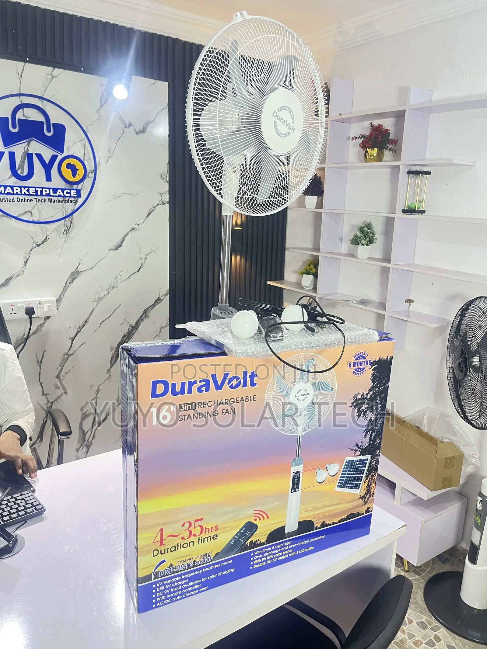 Duravolt 16''inch Rechargeable Standing Solar Fan