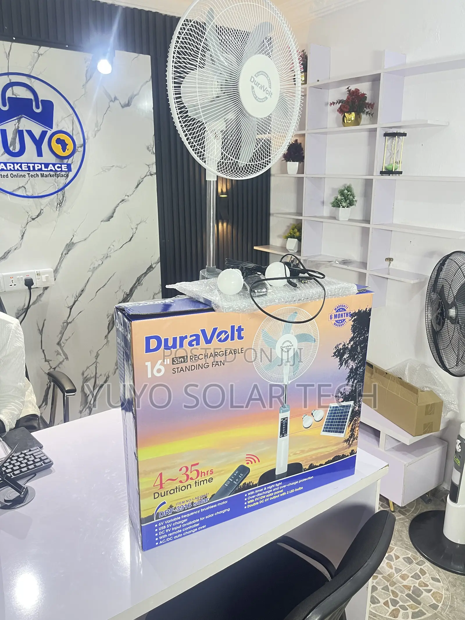 Duravolt 16inch 3in1 Rechargeable Standing Solar Fan