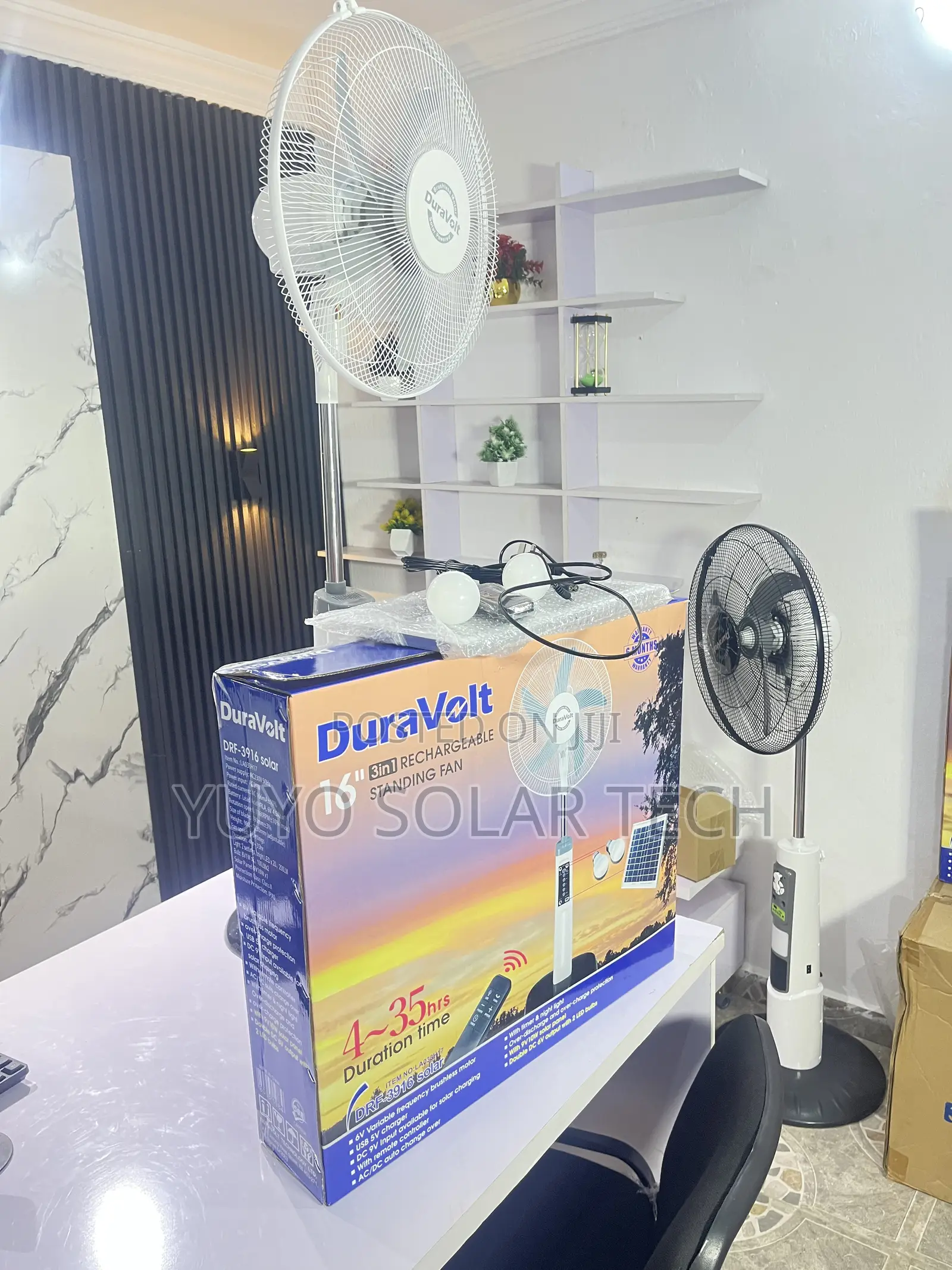 Duravolt 16inch 3in1 Rechargeable Standing Solar Fan