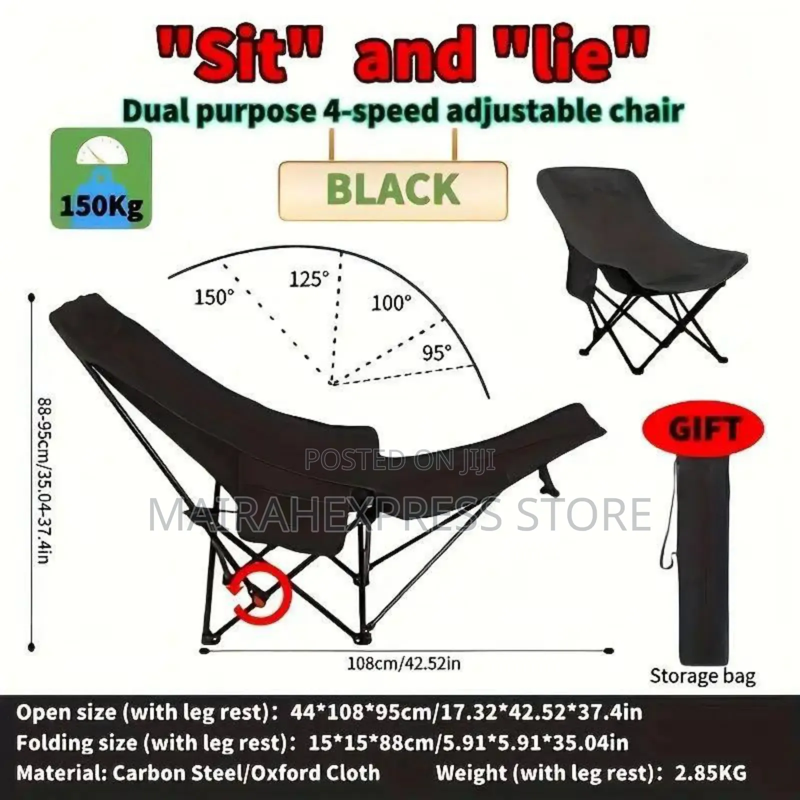 2in1 Sit or Lie Folding Camping Chair T361