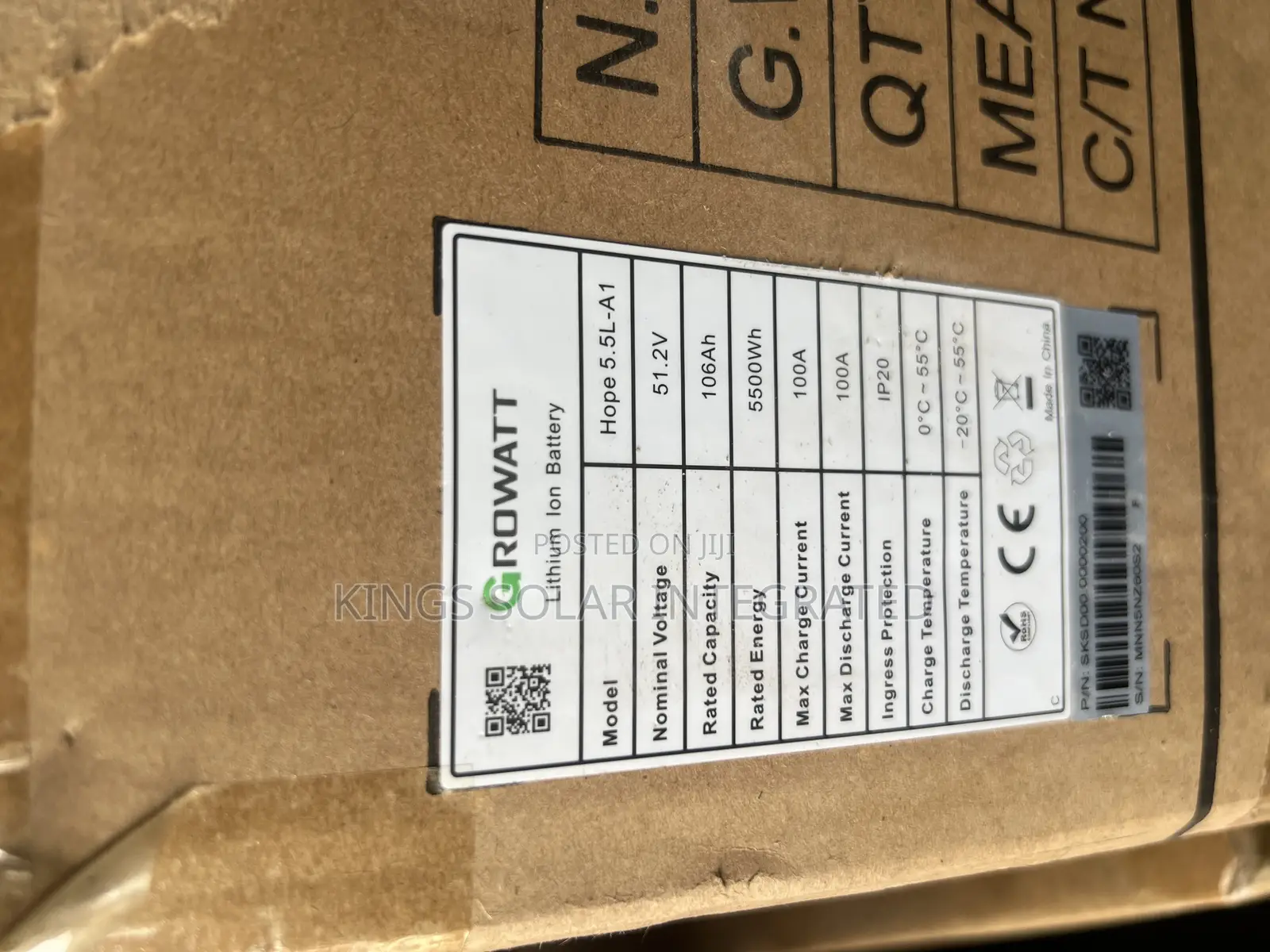 Growatt 5.12kwh Lithium Battery