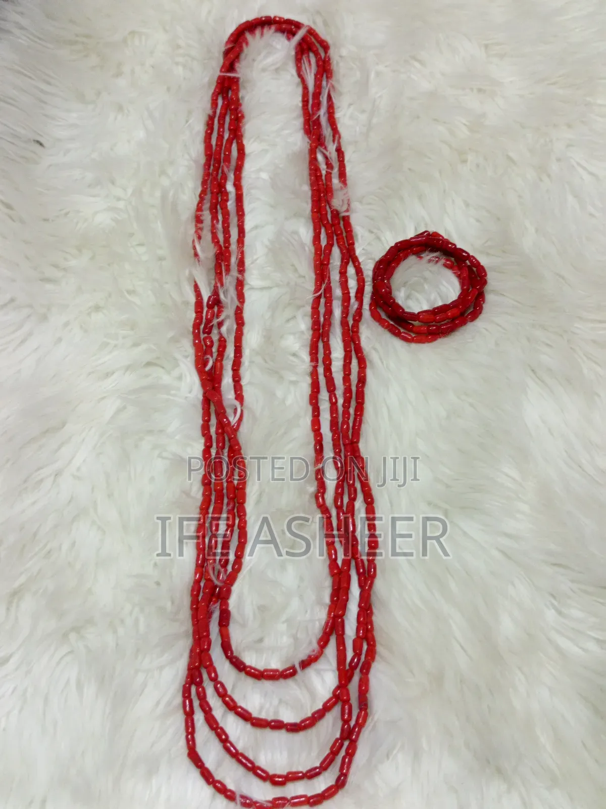 4 Layers Navel Length Men's Traditional Coral Bead - Red