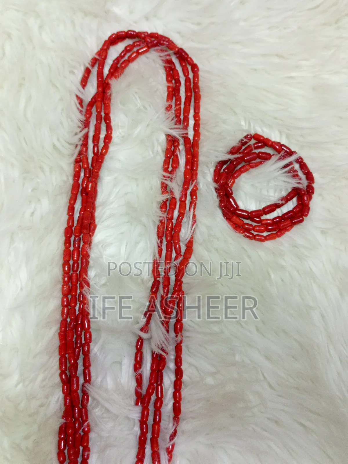 4 Layers Navel Length Men's Traditional Coral Bead - Red